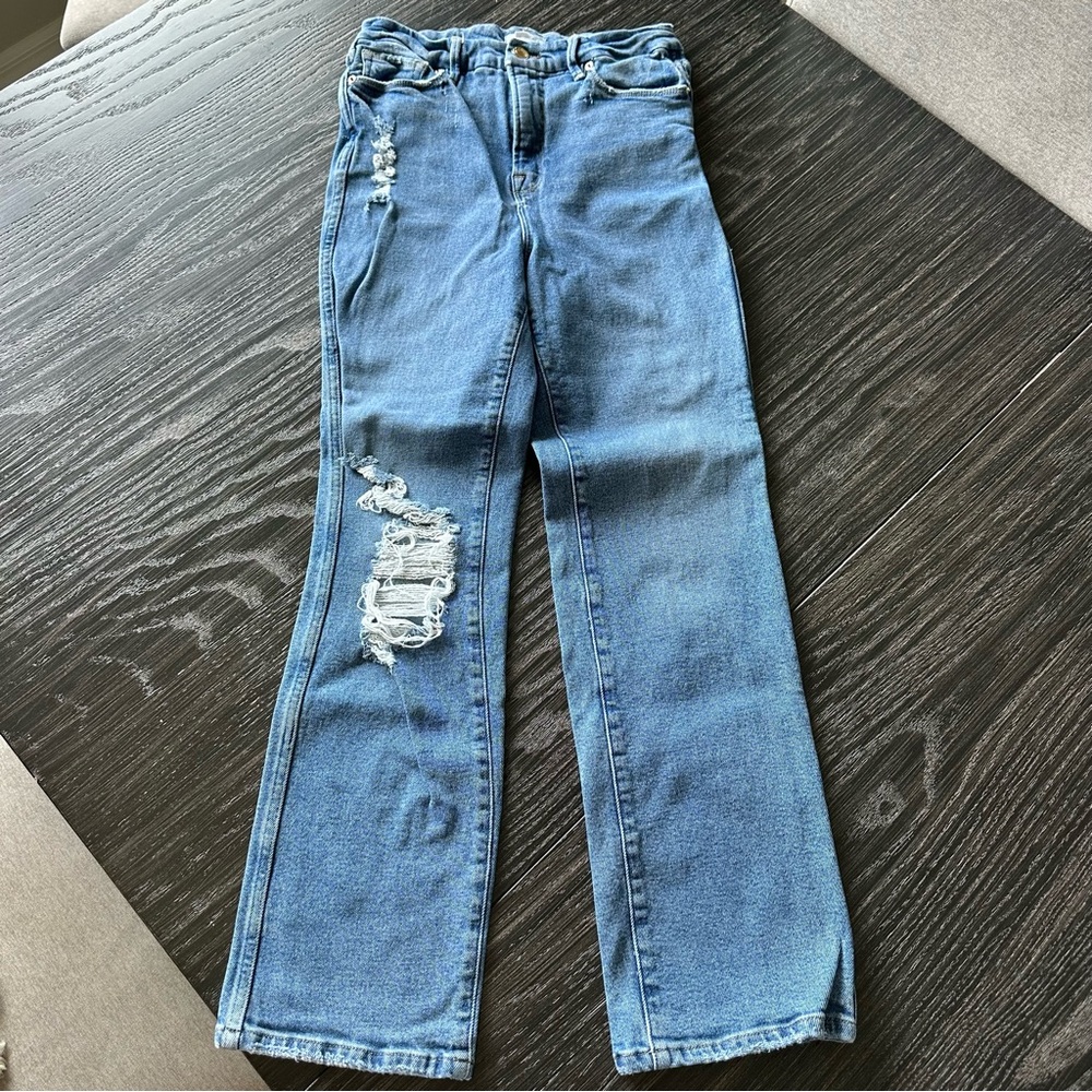 Good American Good Curve Straight Distressed High Rise Stretch Jeans, Size 6/28 - Picture 2 of 10